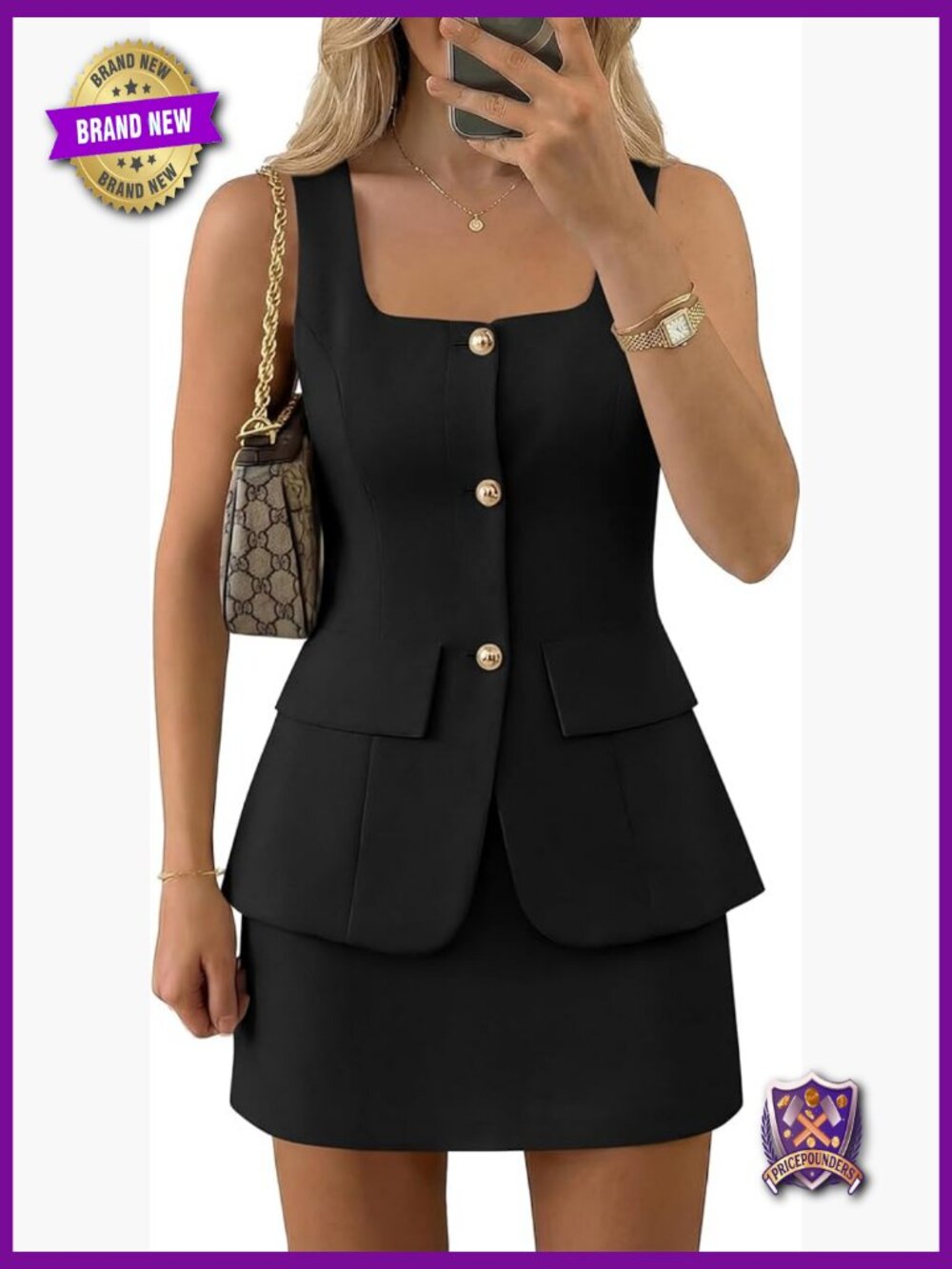 Sleeveless Blazer Vest & Mini Skirt Set Business Casual Outfits